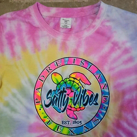 Salty Vibes T Shirt Girls Size Large Tie Dye Turtle Logo Crew Graphic - Picture 4 of 7